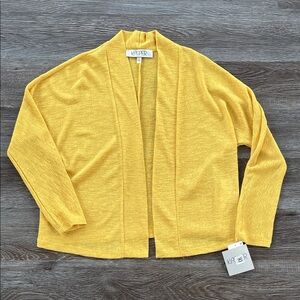 Kasper Open Front Short Cardigan Women's Small Yellow Butterscotch Layered Slub